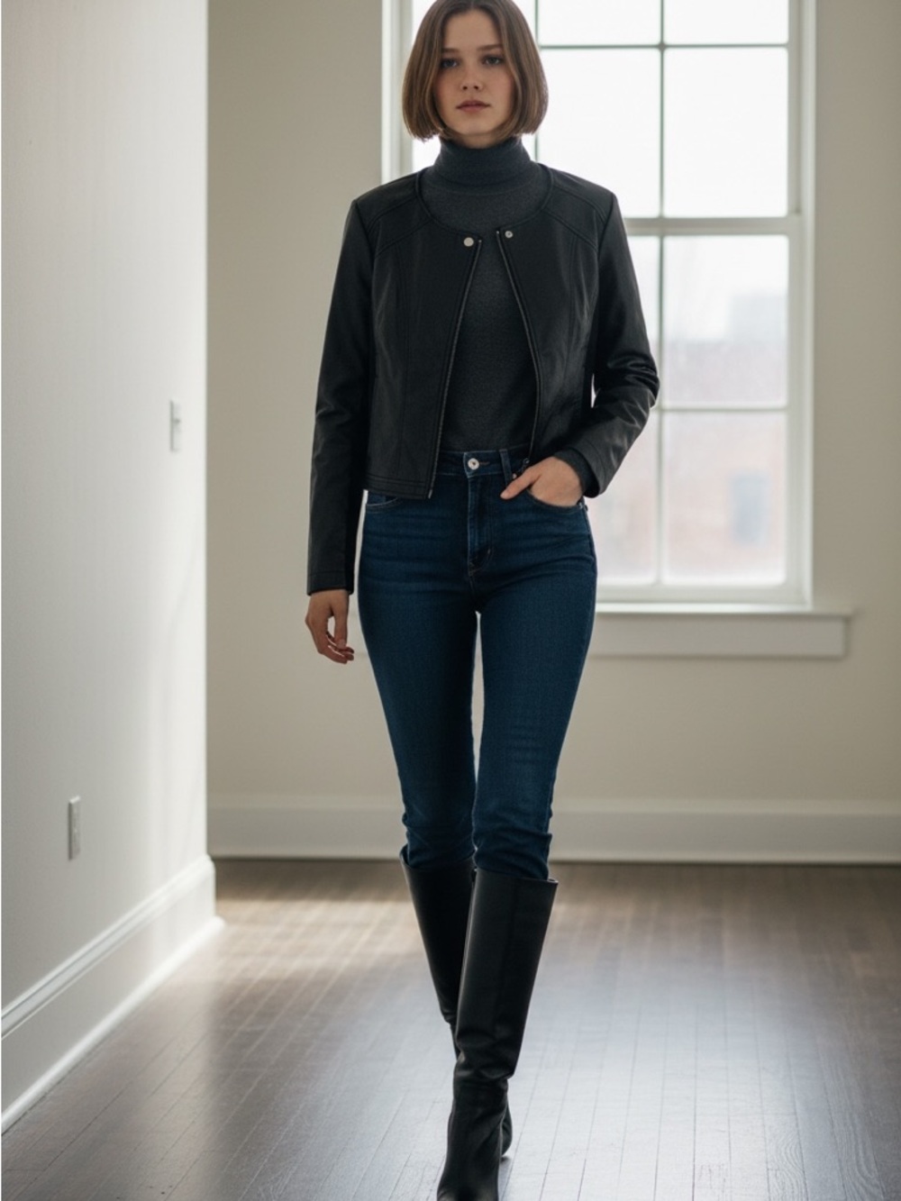 Guess Faux Leather Moto Jacket - Classic Cropped Coat